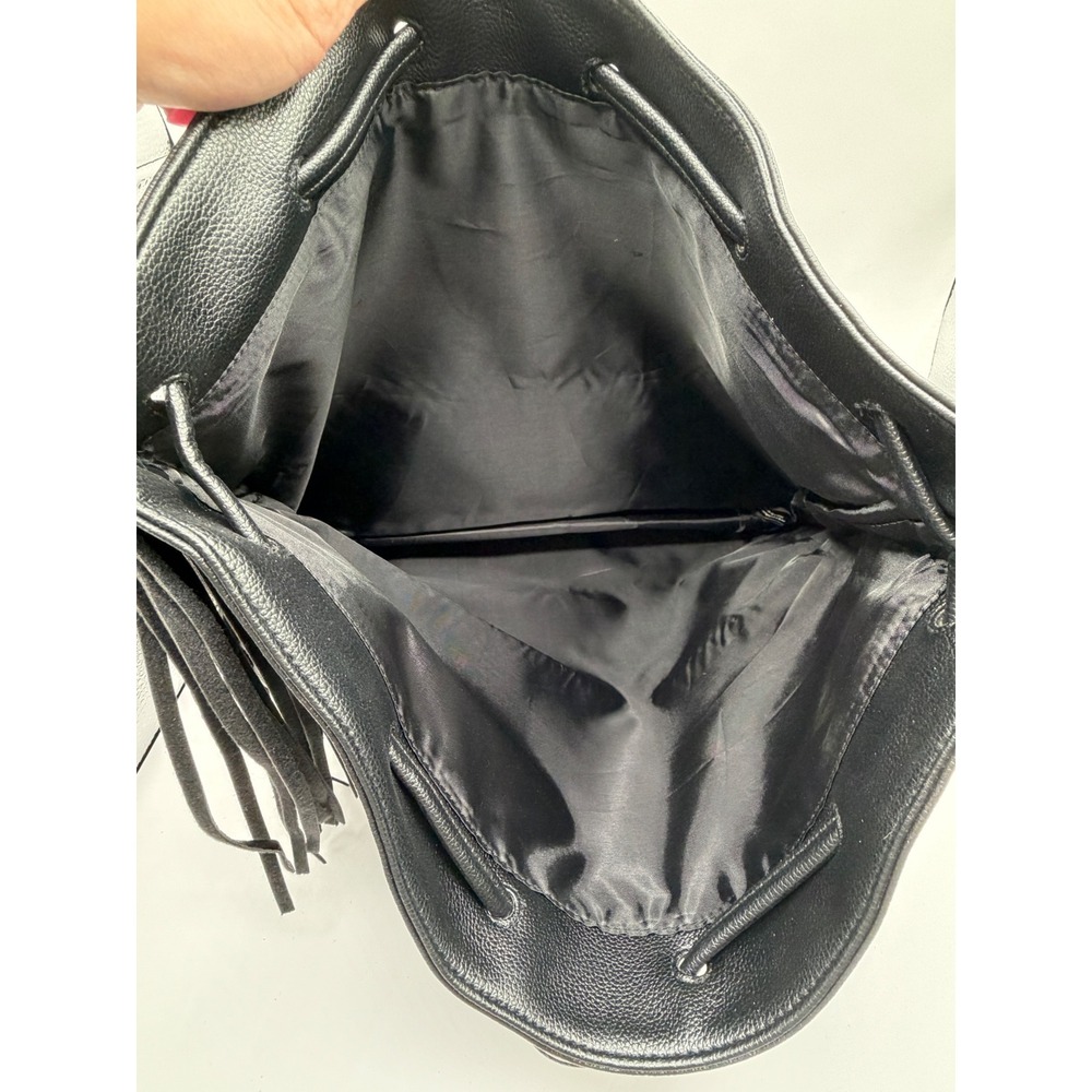 Victoria's Secret Fringe Fashion Show Backpack Bucket Bag Black Faux Leather NEW - Picture 8 of 9